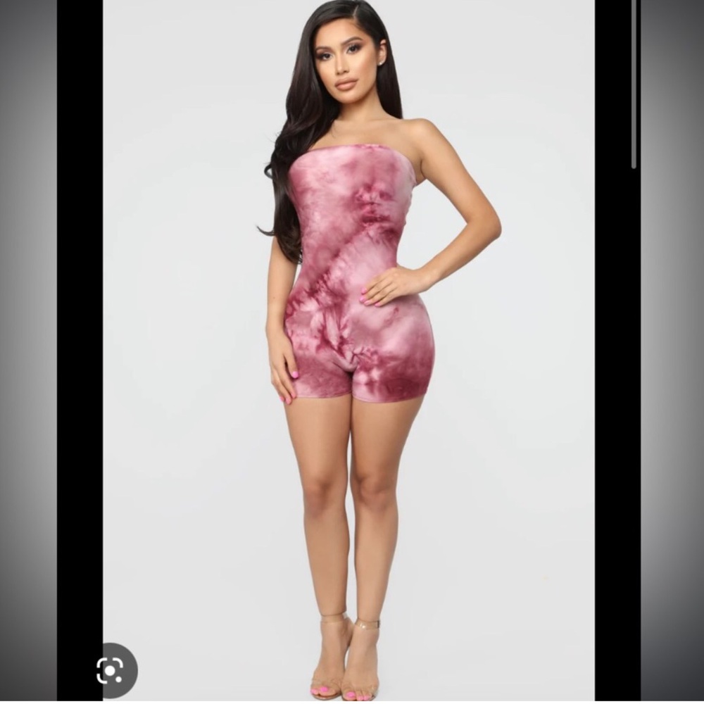 Fashion Nova Pink Tie-Dye  Romper